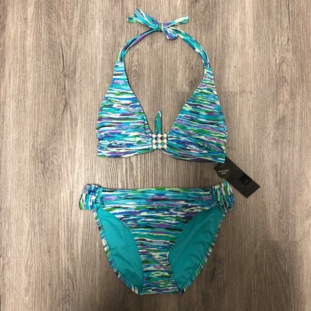 NWT Mossimo Bathing Suit Bikini Women's Size Small Halter Top Size Medium Bottom